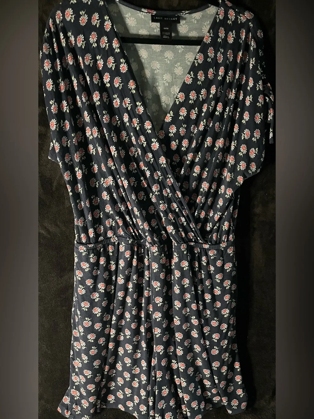 Lane Bryant Navy Romper with Pink/Orange Floral Print Size-14-16